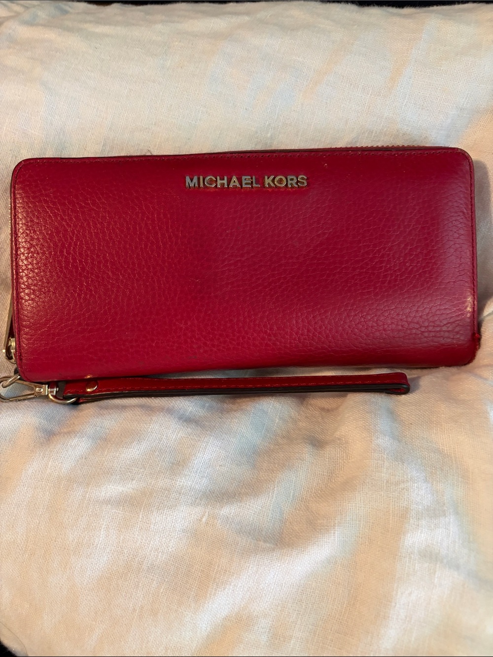 Michael Kors Red Pebbled Leather Zip Wallet